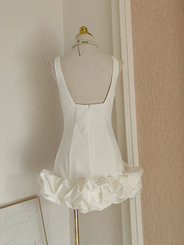 Sheath White Satin Holiday Dress Travel Vacation Dresses Short Birthday Dress SD1253